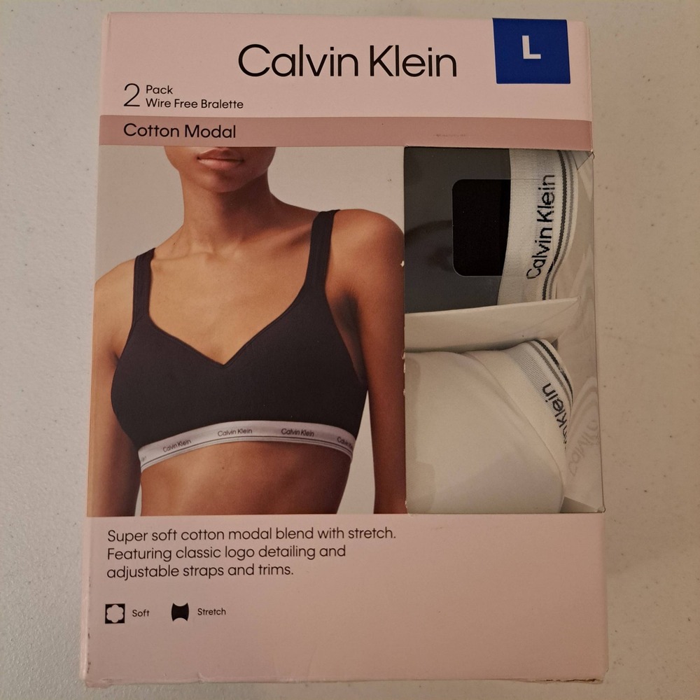 Calvin Klein Women's Wirefree Bralette 2-Pack - Large‎ - Wht/Blk 1869167
